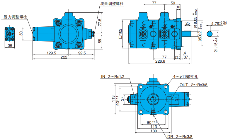 不二越双联叶片泵VDR-11B-*-*-22安装尺寸